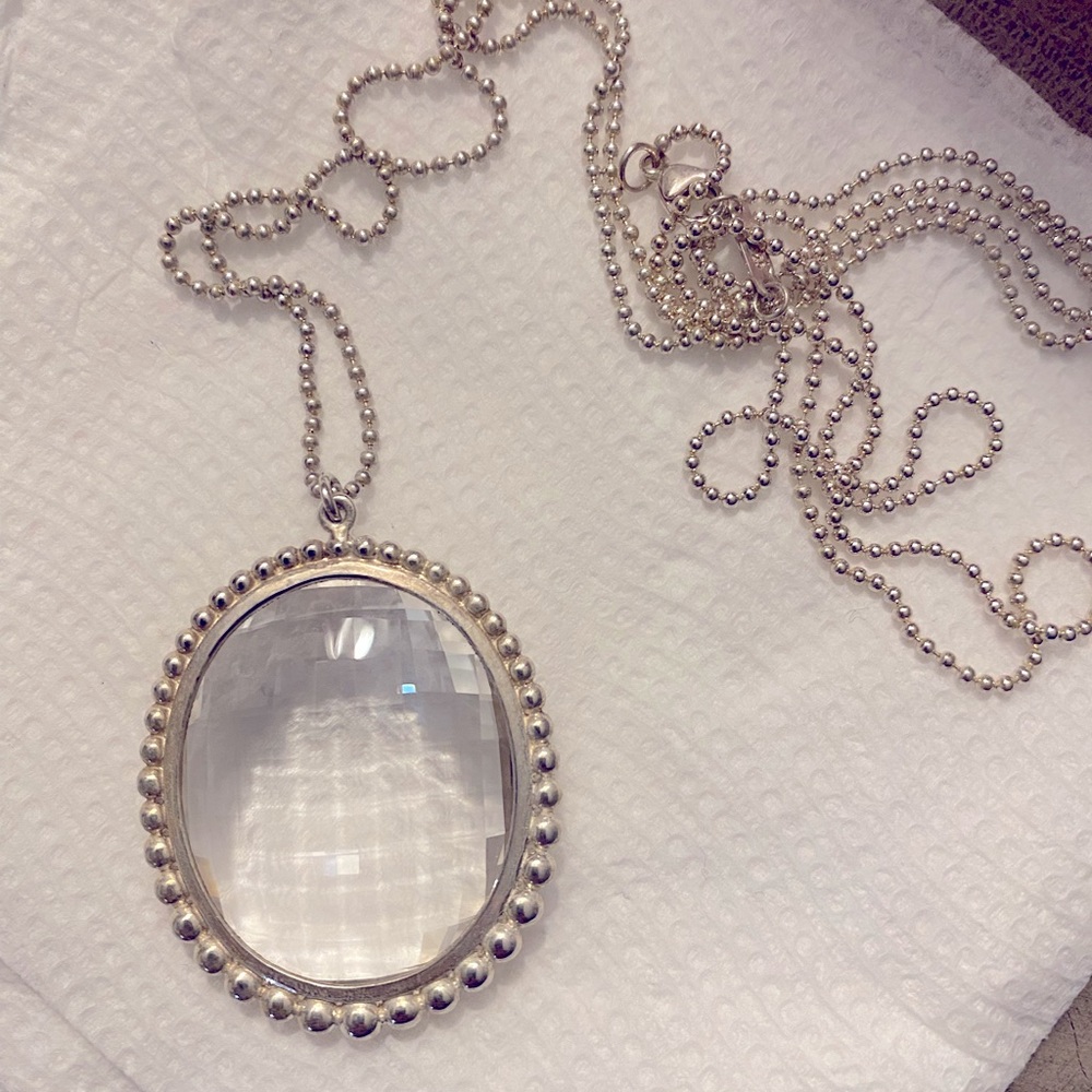 TIFFANY Sterling Silver Crystal Ziegfeld Oval Pendant Necklace - Picture 9 of 9